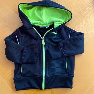 PUMA Zip Up Hoodie for boys toddlers, size 2T, black with lime